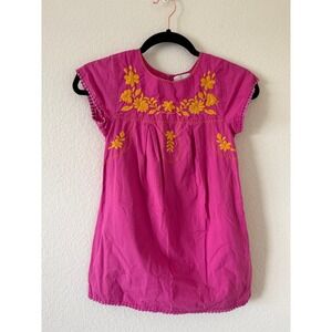 Garnet Hill Kids Pink Cotton Embroidered Floral Tunic Dress Girls Size 6 Boho
